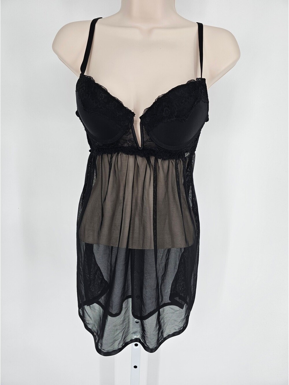 Vintage Y2K Jessica Simpson Womens Sz S Sheer Nightie Nightgown Black Lace